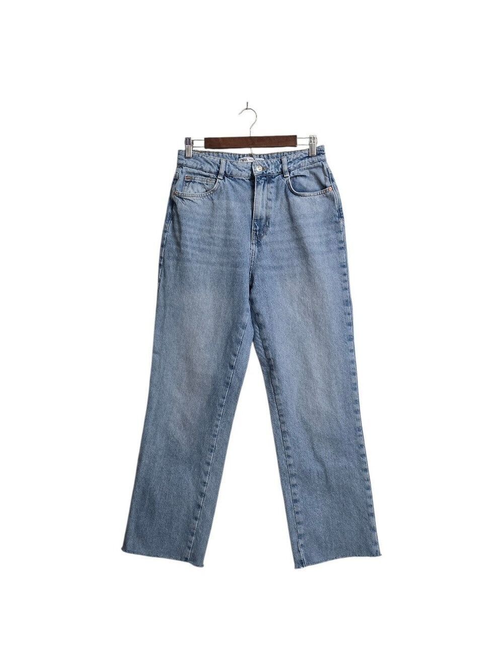 Zara High Rise Straight Leg Raw Hem Ankle Jeans Sz 6